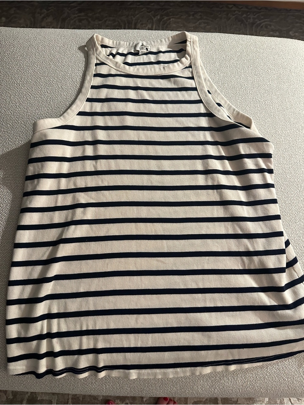 River Island Navy and Cream Striped High-Neck Tank